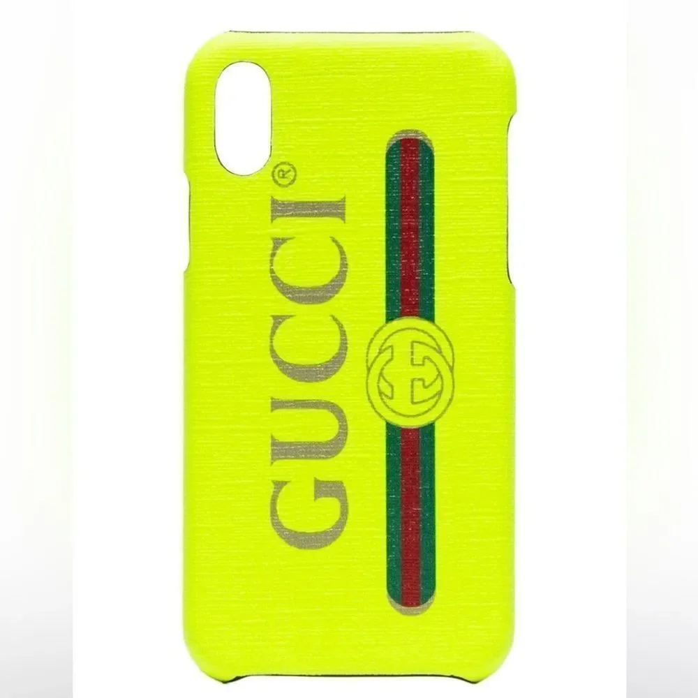 Gucci Fluorescent Yellow iPhone X Textured Case Retro Logo Print New In Box